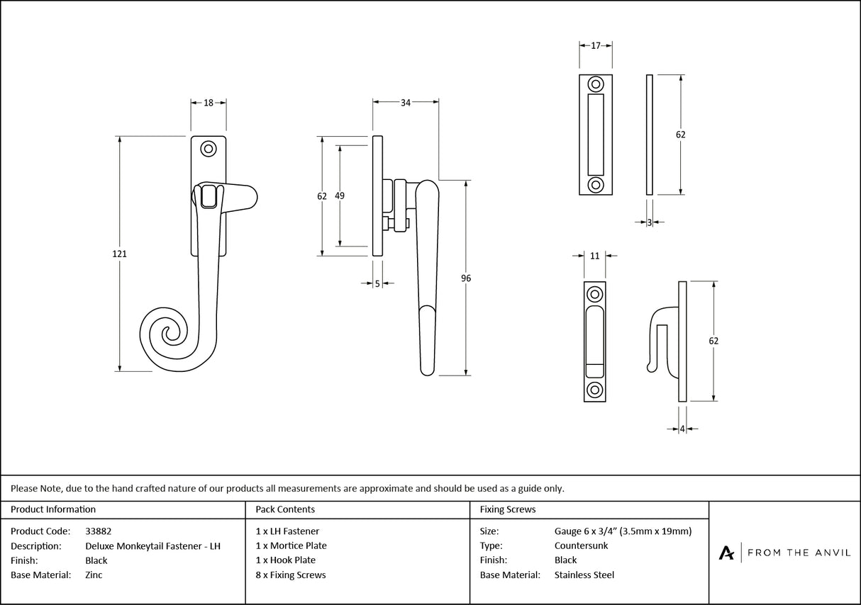 From The Anvil - Black Locking Deluxe Monkeytail Fastener - LH | Sku. 33882 | Trade Door Handles.