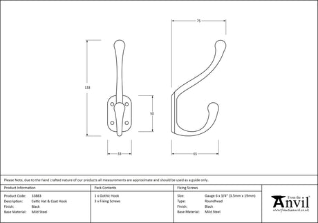 From The Anvil - Black Celtic Hat & Coat Hook | Sku. 33883 | Trade Door Handles.