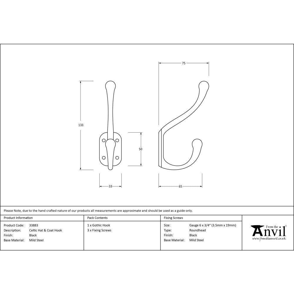 From The Anvil - Black Celtic Hat & Coat Hook | Sku. 33883 | Trade Door Handles.