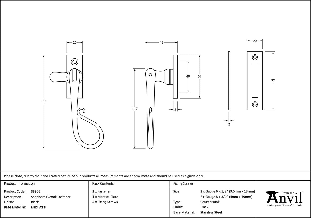 From The Anvil - Black Shepherd's Crook Fastener | Sku. 33956 | Trade Door Handles.