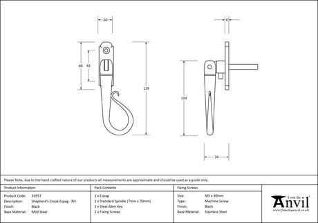 From The Anvil - Black Shepherd's Crook Espag - RH | Sku. 33957 | Trade Door Handles.