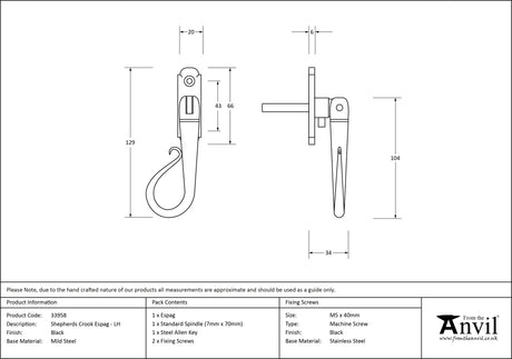 From The Anvil - Black Shepherd's Crook Espag - LH | Sku. 33958 | Trade Door Handles.