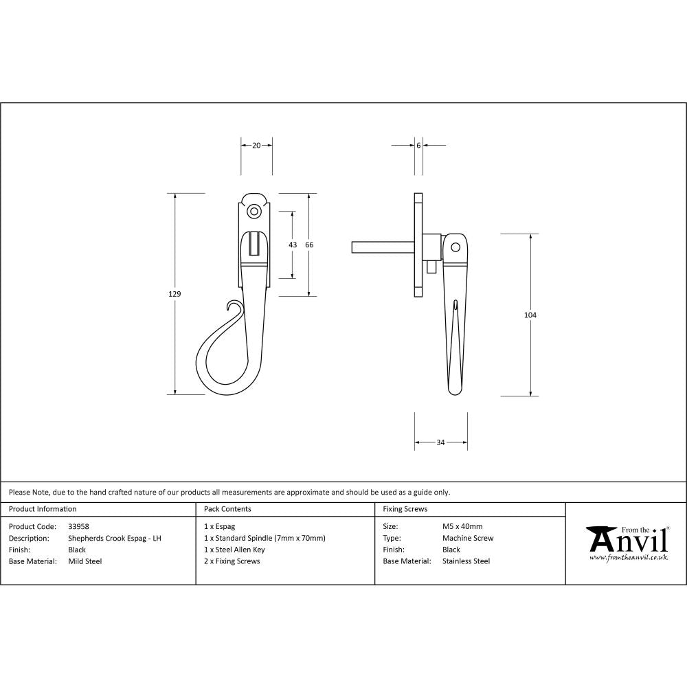 From The Anvil - Black Shepherd's Crook Espag - LH | Sku. 33958 | Trade Door Handles.