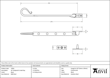 From The Anvil - Black 10" Shepherd's Crook Stay | Sku. 33961 | Trade Door Handles.