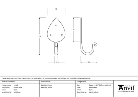 From The Anvil - Black Gothic Coat Hook | Sku. 33963 | Trade Door Handles.