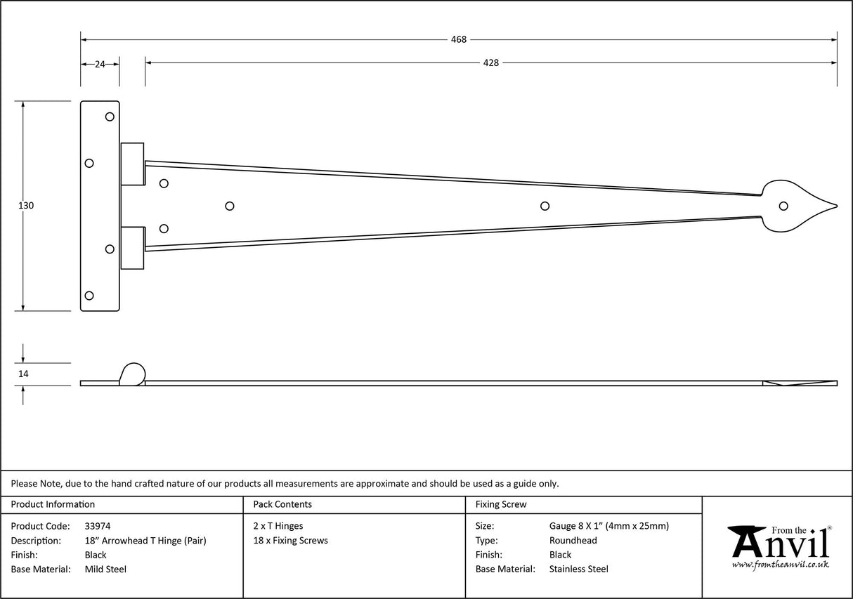 From The Anvil - Black 18" Arrow Head T Hinge (pair) | Sku. 33974 | Trade Door Handles.