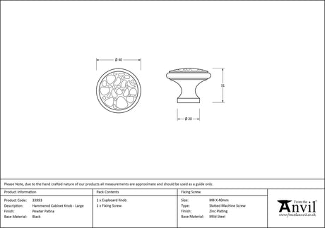 From The Anvil - Black Hammered Cabinet Knob - Large | Sku. 33993 | Trade Door Handles.