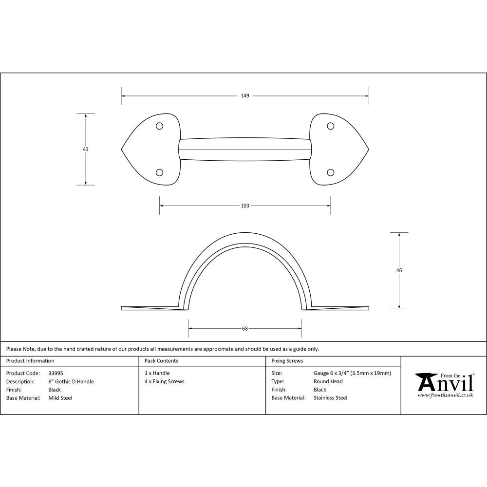 From The Anvil - Black 6" Gothic D Handle | Sku. 33995 | Trade Door Handles.