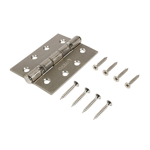 This is an image of Timco - Twin Ball Bearing Hinges - Steel - Satin Nickel 102 x 76 (1 Pairs Box) 340101