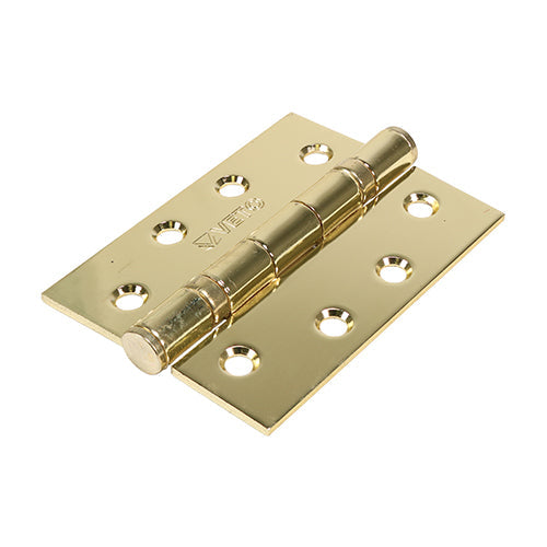 This is an image of Timco - Twin Ball Bearing Hinges - Steel - Electro Brass 102 x 76 (1 Pairs Box) 340321