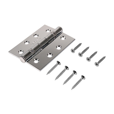 This is an image of Timco - Twin Ball Bearing Hinges - Steel - Polished Chrome 102 x 76 (1 Pairs Box) 340555