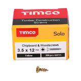 This is an image of Timco - Solo Chipboard & Woodscrews - PZ - Double Countersunk - Yellow 3.5 x 12mm - (200 PCS Box) 35012SOLOC