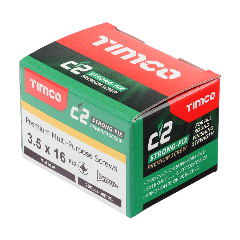 This is an image of Timco - C2 Strong-Fix Screws - PZ - Double Countersunk - Sharp Point - Yellow 3.5 x 16mm - (200 PCS Box) 35016C2