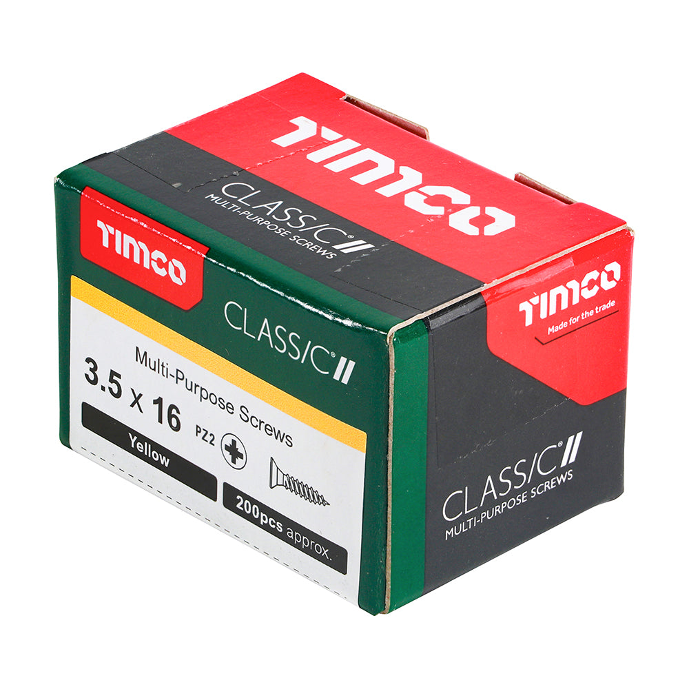 This is an image of Timco - Classic Multi-Purpose Screws - PZ - Double Countersunk - Yellow 3.5 x 16mm - (200 PCS Box) 35016CLAF