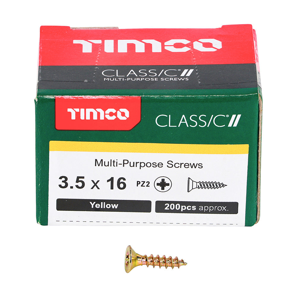 This is an image of Timco - Classic Multi-Purpose Screws - PZ - Double Countersunk - Yellow 3.5 x 16mm - (200 PCS Box) 35016CLAF