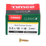This is an image of Timco - Classic Multi-Purpose Screws - PZ - Double Countersunk - Yellow 3.5 x 16mm - (200 PCS Box) 35016CLAF