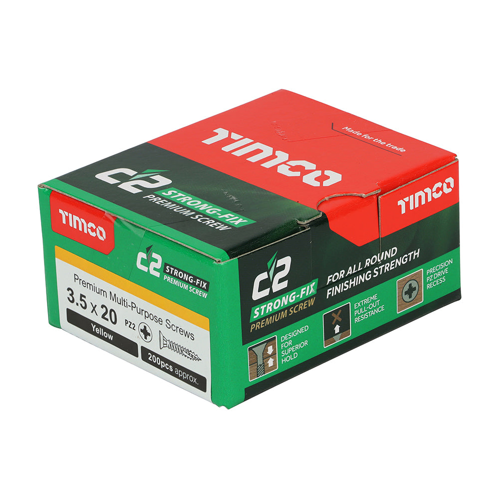 This is an image of Timco - C2 Strong-Fix Screws - PZ - Double Countersunk - Sharp Point - Yellow 3.5 x 20mm - (200 PCS Box) 35020C2