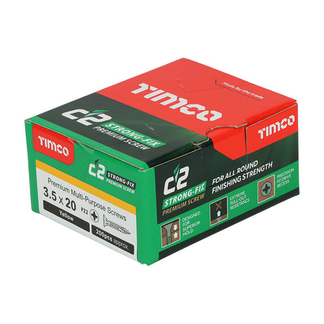This is an image of Timco - C2 Strong-Fix Screws - PZ - Double Countersunk - Sharp Point - Yellow 3.5 x 20mm - (200 PCS Box) 35020C2