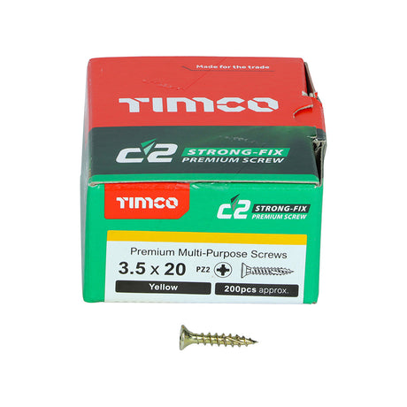 This is an image of Timco - C2 Strong-Fix Screws - PZ - Double Countersunk - Sharp Point - Yellow 3.5 x 20mm - (200 PCS Box) 35020C2