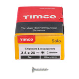 This is an image of Timco - Solo Chipboard & Woodscrews - PZ - Double Countersunk - Zinc 3.5 x 20mm - (200 PCS Box) 35020SOLOZ
