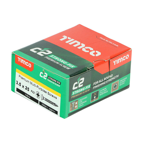 This is an image of Timco - C2 Strong-Fix Screws - PZ - Double Countersunk - Twin-Cut - Yellow 3.5 x 25mm - (200 PCS Box) 35025C2