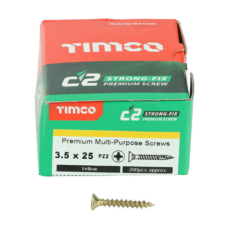 This is an image of Timco - C2 Strong-Fix Screws - PZ - Double Countersunk - Twin-Cut - Yellow 3.5 x 25mm - (200 PCS Box) 35025C2