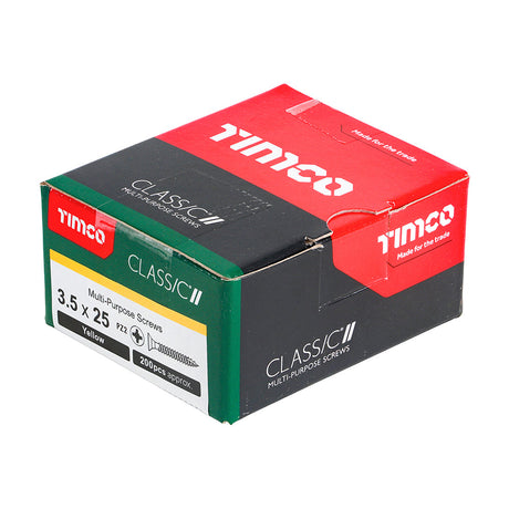This is an image of Timco - Classic Multi-Purpose Screws - PZ - Double Countersunk - Yellow 3.5 x 25mm - (200 PCS Box) 35025CLAF