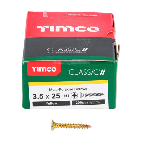 This is an image of Timco - Classic Multi-Purpose Screws - PZ - Double Countersunk - Yellow 3.5 x 25mm - (200 PCS Box) 35025CLAF