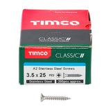 This is an image of Timco - Classic Multi-Purpose Screws - PZ - Double Countersunk - A2 Stainless Steel 3.5 x 25mm - (200 PCS Box) 35025CLASS