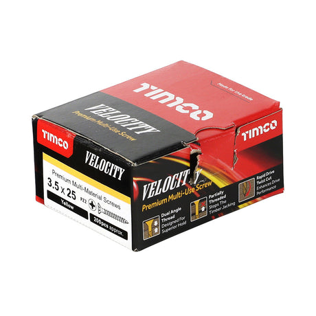This is an image of Timco - Velocity Premium Multi-Use Screws - PZ - Double Countersunk - Yellow 3.5 x 25mm - (200 PCS Box) 35025VY