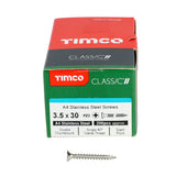 This is an image of Timco - Classic Multi-Purpose Screws - PZ - Double Countersunk - A4 Stainless Steel 3.5 x 30mm - (200 PCS Box) 35030CLA4