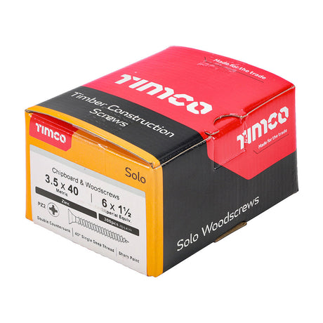 This is an image of Timco - Solo Chipboard & Woodscrews - PZ - Double Countersunk - Zinc 3.5 x 40mm - (200 PCS Box) 35040SOLOZ