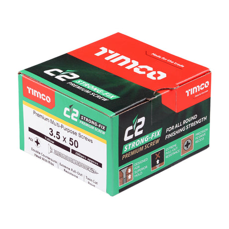 This is an image of Timco - C2 Strong-Fix Screws - PZ - Double Countersunk - Twin-Cut - Yellow 3.5 x 50mm - (200 PCS Box) 35050C2