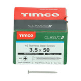 This is an image of Timco - Classic Multi-Purpose Screws - PZ - Double Countersunk - A2 Stainless Steel 3.5 x 50mm - (200 PCS Box) 35050CLASS