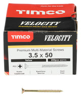 This is an image of Timco - Velocity Premium Multi-Use Screws - PZ - Double Countersunk - Yellow 3.5 x 50mm - (200 PCS Box) 35050VY