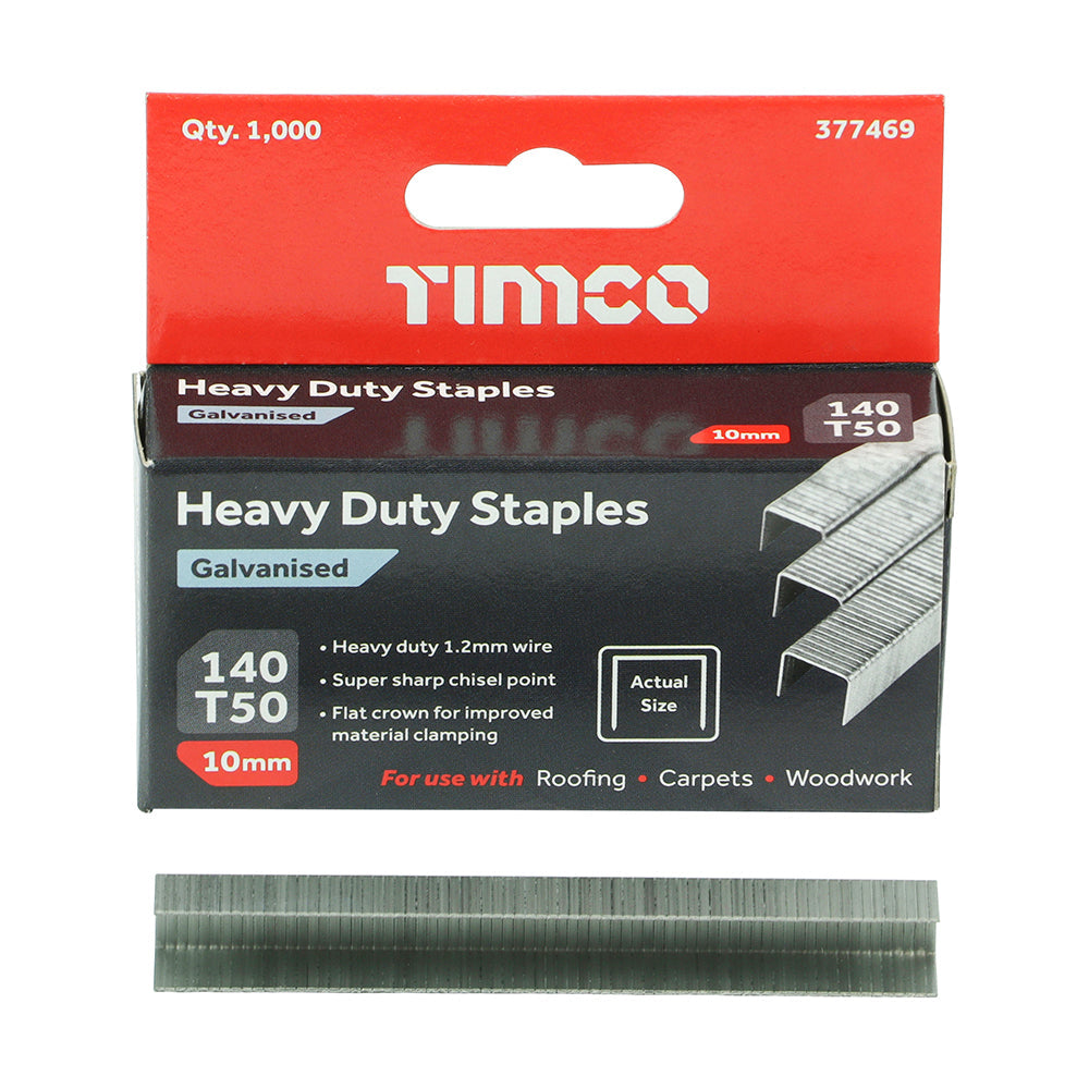 This is an image of Timco - Heavy Duty Staples - Chisel Point - Galvanised 10mm (1000 PCS Box) 377469