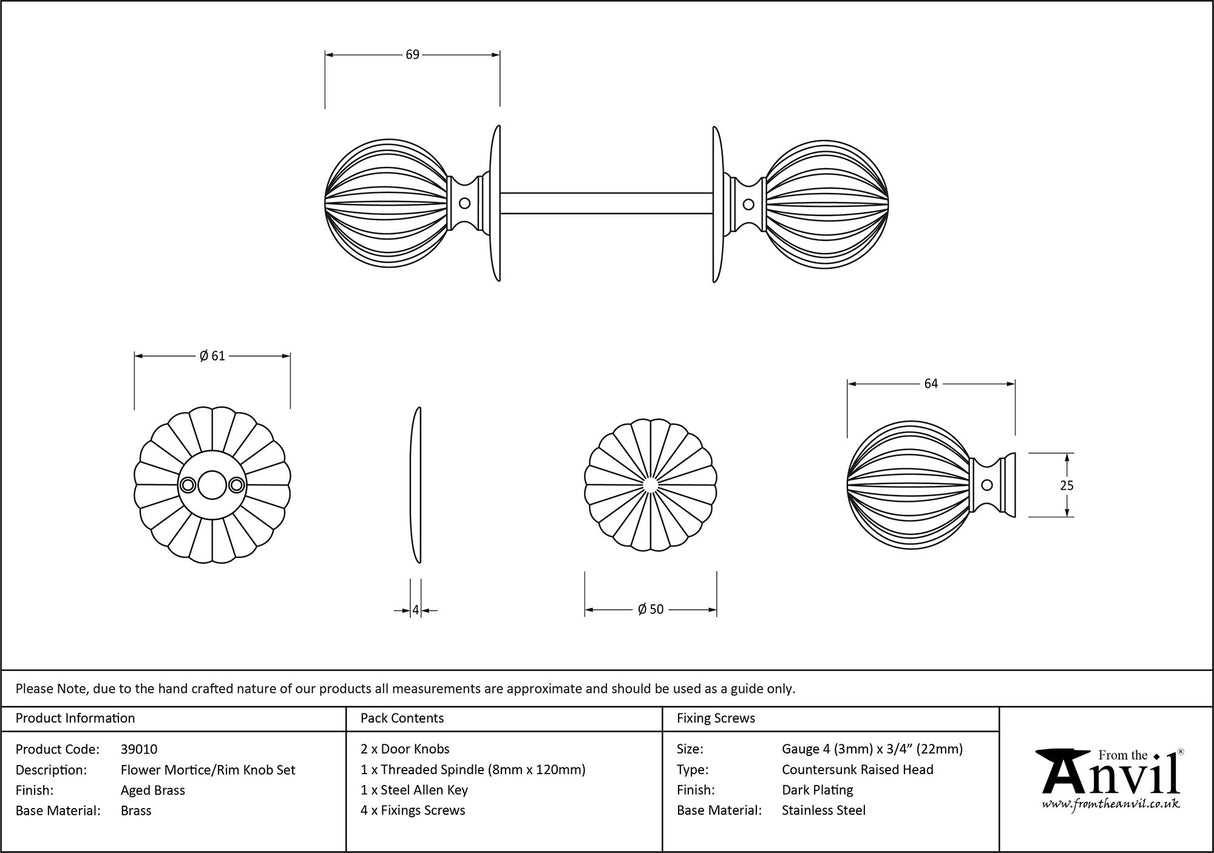 From The Anvil - Aged Brass Flower Mortice/Rim Knob Set | Sku. 39010 | Trade Door Handles.