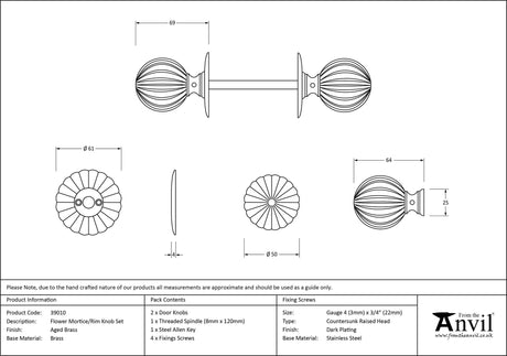 From The Anvil - Aged Brass Flower Mortice/Rim Knob Set | Sku. 39010 | Trade Door Handles.
