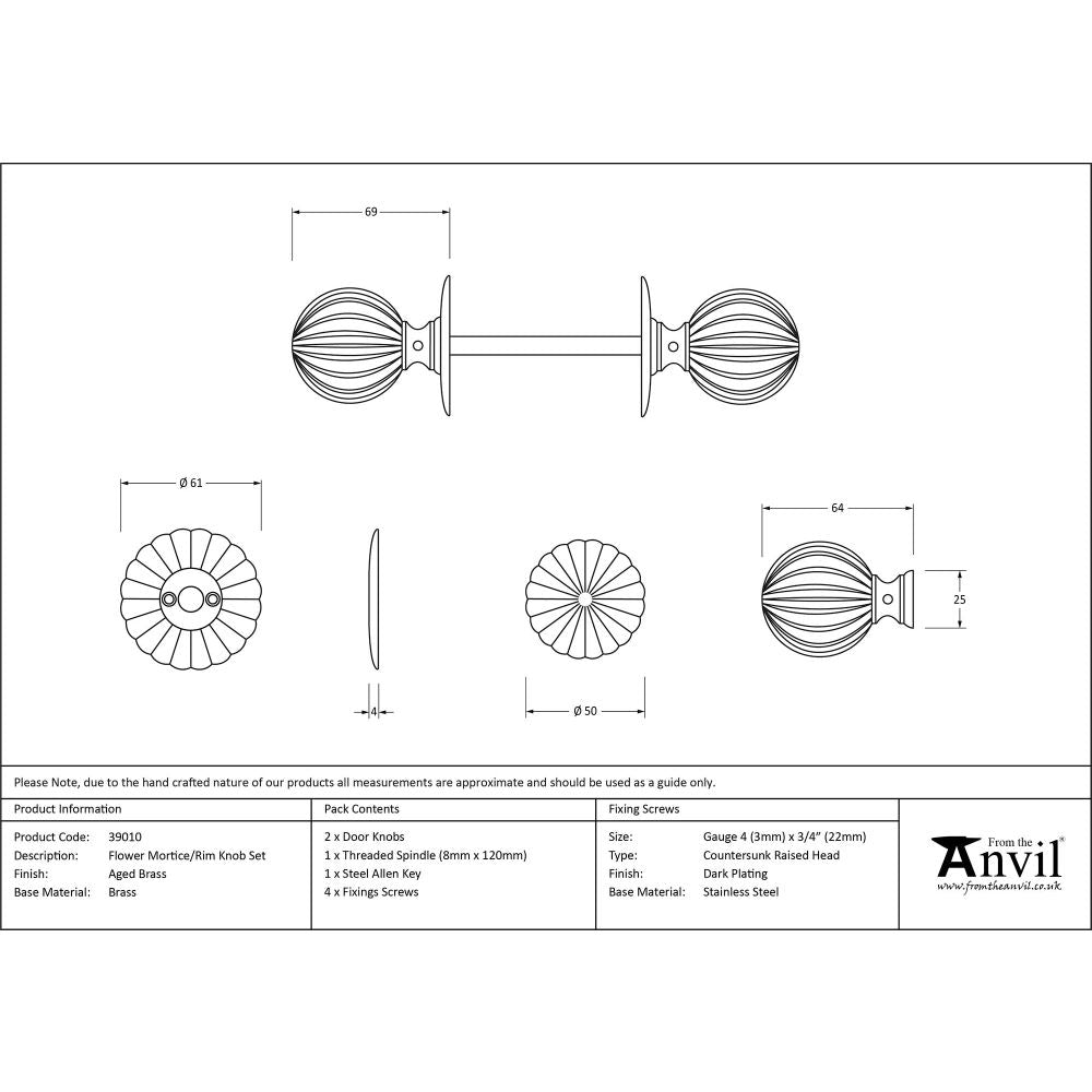 From The Anvil - Aged Brass Flower Mortice/Rim Knob Set | Sku. 39010 | Trade Door Handles.
