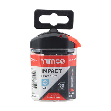 This is an image of Timco - Impact Driver Bits - PZ No.3 x 50 (5 Pieces Handy Bit Pack) 3PZ50X6