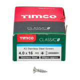 This is an image of Timco - Classic Multi-Purpose Screws - PZ - Double Countersunk - A2 Stainless Steel 4.0 x 16mm - (200 PCS Box) 40016CLASS