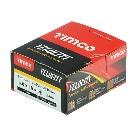 This is an image of Timco - Velocity Premium Multi-Use Screws - PZ - Double Countersunk - Yellow 4.0 x 16mm - (200 PCS Box) 40016VY