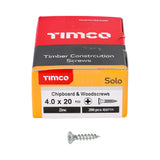 This is an image of Timco - Solo Chipboard & Woodscrews - PZ - Double Countersunk - Zinc 4.0 x 20mm - (200 PCS Box) 40020SOLOZ