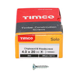 This is an image of Timco - Solo Chipboard & Woodscrews - SQ - Double Countersunk - Zinc 4.0 x 20mm - (200 PCS Box) 40020SQSZ