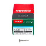 This is an image of Timco - Classic Multi-Purpose Screws - PZ - Double Countersunk - A2 Stainless Steel 4.0 x 25mm - (200 PCS Box) 40025CLASS