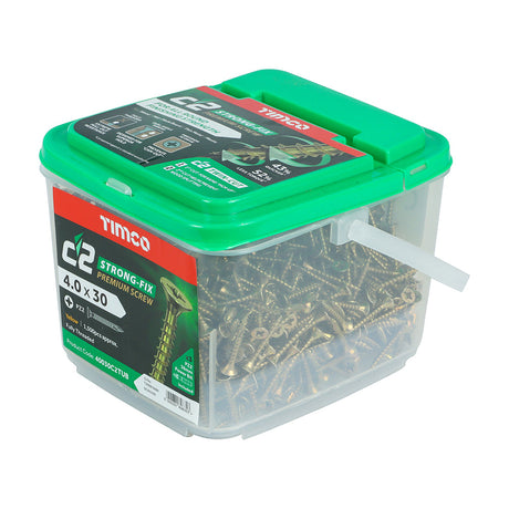 This is an image of Timco - C2 Strong-Fix Screws - PZ - Double Countersunk - Twin-Cut - Yellow 4.0 x 30mm - (1500 PCS Tub) 40030C2TUB