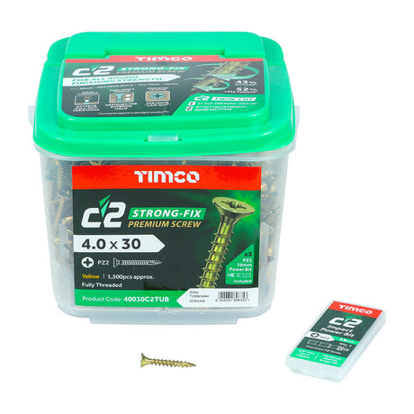 This is an image of Timco - C2 Strong-Fix Screws - PZ - Double Countersunk - Twin-Cut - Yellow 4.0 x 30mm - (1500 PCS Tub) 40030C2TUB