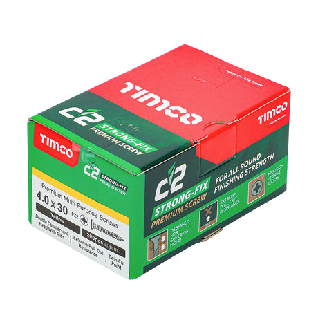 This is an image of Timco - C2 Strong-Fix Screws - PZ - Double Countersunk - Twin-Cut - Yellow 4.0 x 30mm - (200 PCS Box) 40030C2