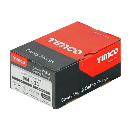 This is an image of Timco - Metal Cavity Anchors - Zinc M4 x 38 (45mm Screw) - (100 PCS Box) 40038CA
