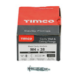 This is an image of Timco - Metal Cavity Anchors - Zinc M4 x 38 (45mm Screw) - (100 PCS Box) 40038CA